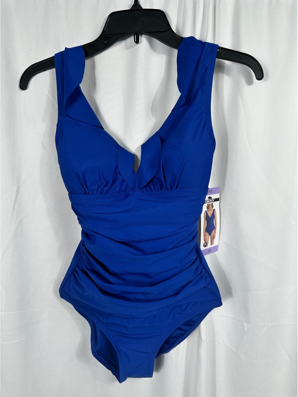 DKNY Blue Ruffled One Piece Swimsuit XS